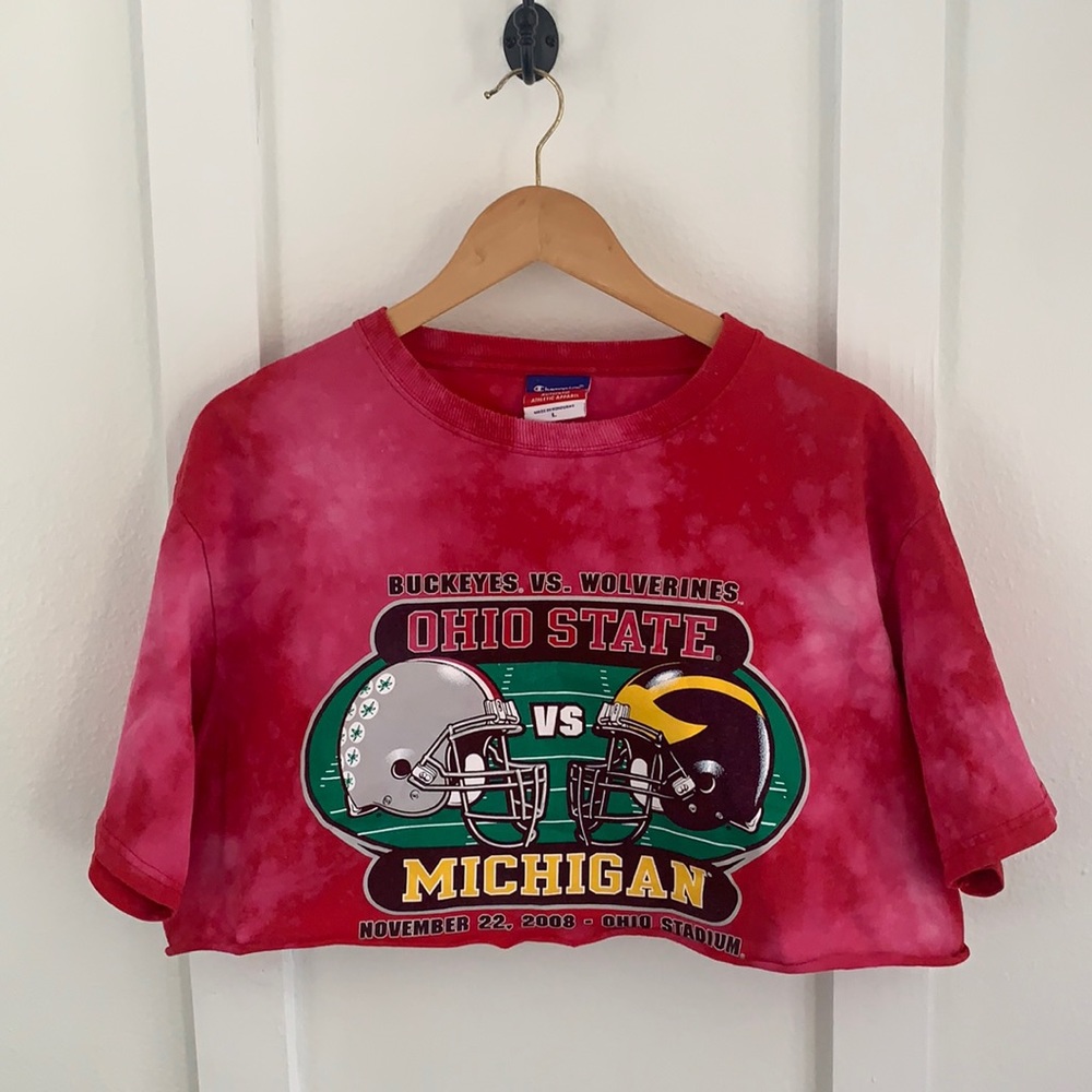 Red cut bleached, “Ohio State” Champion T-shirt